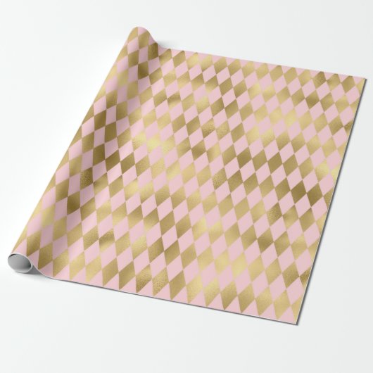 Roze en Gold Paris Shimmering Diamond Pattern Cadeaupapier (Uitgerold)