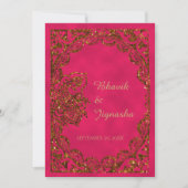Roze en Gold Peacock Indian Wedding Invitation Kaart (Voorkant)