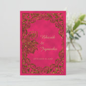 Roze en Gold Peacock Indian Wedding Invitation Kaart (Staand voorkant)