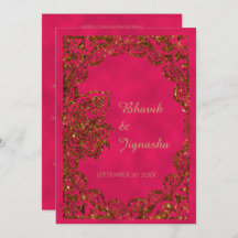 Roze en Gold Peacock Indian Wedding Invitation
