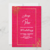 Roze en Gold Peacock Indian Wedding Invitation Kaart (Voorkant)