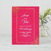 Roze en Gold Peacock Indian Wedding Invitation Kaart (Staand voorkant)