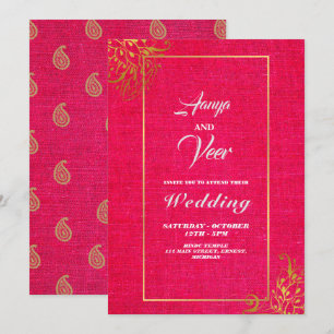 Roze en Gold Peacock Indian Wedding Invitation Kaart