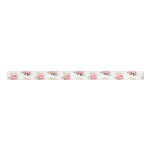 Roze en Gold Peonies - Aangepast kleurenlint Grosgrain Lint (Voorkant)
