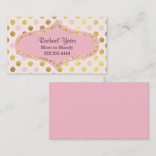 Roze en Gold Polka Dot Mammie PlayDate Contactkaartje (Voorkant / Achterkant)