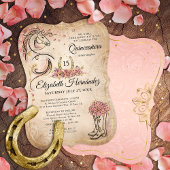 Roze en Gold Quinceanera Rustic Horse Birthday Kaart