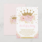 Roze en Gold Royal Crown Princess Books voor Baby Informatiekaartje (Voorkant / Achterkant)