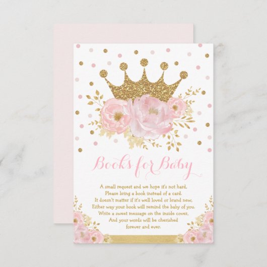 Roze en Gold Royal Crown Princess Books voor Baby Informatiekaartje (Voorkant / Achterkant)