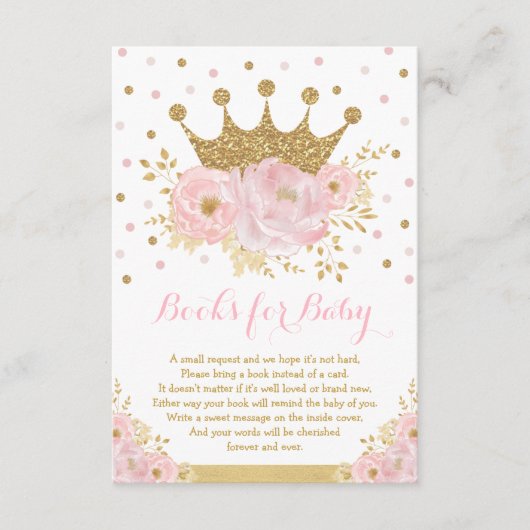 Roze en Gold Royal Crown Princess Books voor Baby Informatiekaartje (Voorkant)