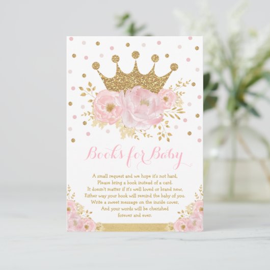 Roze en Gold Royal Crown Princess Books voor Baby Informatiekaartje (Staand voorkant)