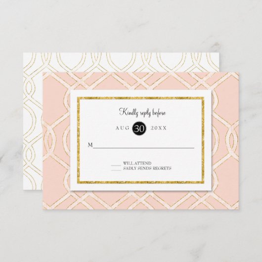 Roze en Gold RSVP Modern Trellis Lattice Pattern (Voorkant / Achterkant)