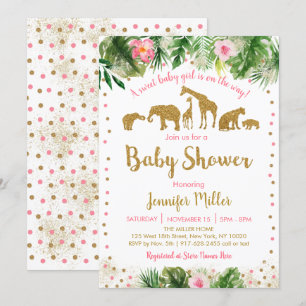 Roze en Gold Safari Animal Baby shower Kaart