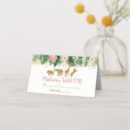 Roze en Gold Safari Dier Wilde Een eerste verjaard Plaatskaartje