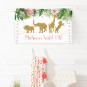Roze en Gold Safari Wilde Een eerste verjaardag Spandoek (Insitu)