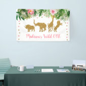 Roze en Gold Safari Wilde Een eerste verjaardag Spandoek (Beurs)
