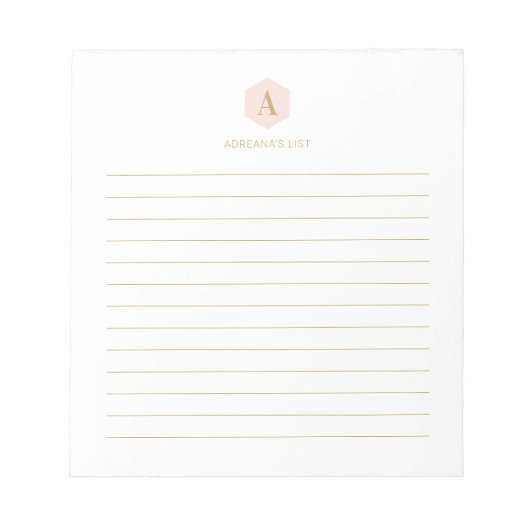 Roze en Gold Simple Modern Monogram op maat Notitieblok (Voorkant)