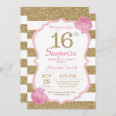 Roze en Gold Surprise - 16e verjaardag uitnodiging (Voorkant / Achterkant)