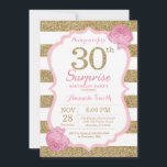 Roze en Gold Surprise, 30e verjaardag uitnodiging<br><div class="desc">Roze en Gold Surprise,  30e verjaardag uitnodiging. Roze en goudglitter. Roze en witte strepen. Roze bloem. Volwassen verjaardag. Women Birthday Party. Voor verdere aanpassing,  te klikken gelieve de knoop "van de Aanpassing het"en ons ontwerphulpmiddel te gebruiken om deze sjabloon te wijzigen.</div>