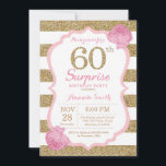 Roze en Gold Surprise 60th Birthday Invitation Kaart<br><div class="desc">Roze en Gold Surprise 60th Birthday Invitation. Roze en goudglitter. Roze en witte strepen. Roze bloem. Volwassen verjaardag. Women Birthday Party. Voor verdere aanpassing,  te klikken gelieve de knoop "van de Aanpassing het"en ons ontwerphulpmiddel te gebruiken om deze sjabloon te wijzigen.</div>