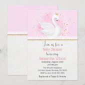 Roze en Gold Swan Princess Baby shower Invitation Kaart (Voorkant / Achterkant)