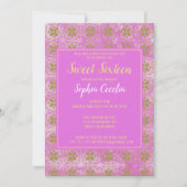 Roze en Gold Sweet 16 Uitnodiging (Voorkant)