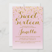 Roze en Gold Sweet 16 Uitnodiging (Voorkant)