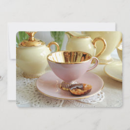 Roze en Gold Teacup Tea Party Invitation Kaart