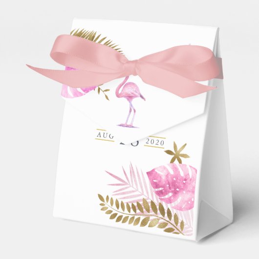 Roze en Gold Tropical Flamingo Girl Baby shower Bedankdoosjes (Voorkant Zijde)