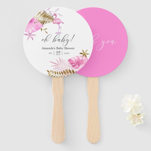 Roze en Gold Tropical Flamingo Girl Baby shower Handwaaier (Voorkant en achterkant)