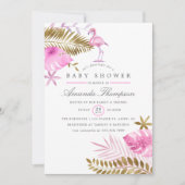 Roze en Gold Tropical Flamingo Girl Baby shower Kaart (Voorkant)