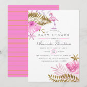 Roze en Gold Tropical Flamingo Girl Baby shower Kaart (Voorkant / Achterkant)