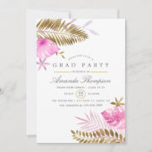 Roze en Gold Tropische Leaves Graduparty Kaart (Voorkant)