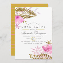 Roze en Gold Tropische Leaves Graduparty