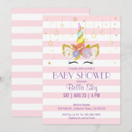 Roze en Gold Unicorn Baby Shower-uitvindingen Kaart