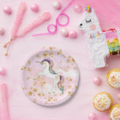 Roze en Gold Unicorn Birthday Paper Borden Papieren Bordje (Feest)
