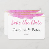 Roze en Gold Waterverf Sla de datumkaart op Save The Date (Voorkant / Achterkant)