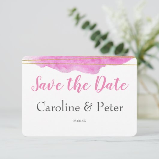 Roze en Gold Waterverf Sla de datumkaart op Save The Date (Staand voorkant)