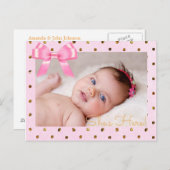 Roze en Gold "Ze is hier" Aankondiging geboorte (Voorkant / Achterkant)