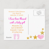 Roze en Gold "Ze is hier" Aankondiging geboorte (Achterkant)