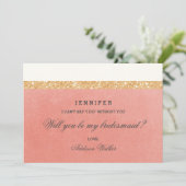 Roze en Golden Glitter | Bent u mijn Bridesmaid? Kaart (Staand voorkant)