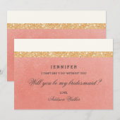 Roze en Golden Glitter | Bent u mijn Bridesmaid? Kaart (Voorkant / Achterkant)