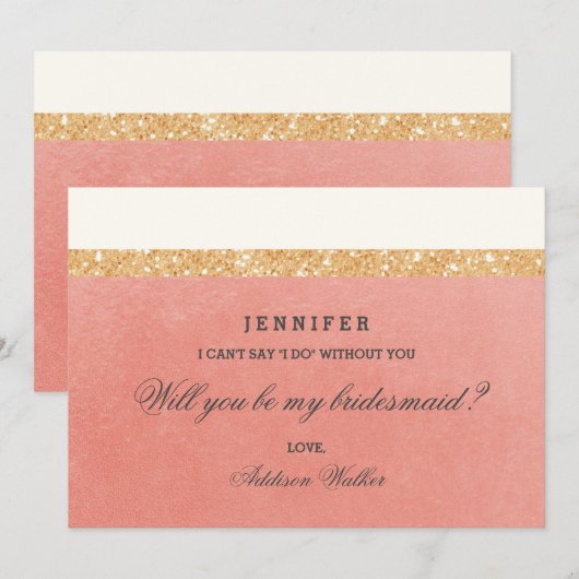 Roze en Golden Glitter | Bent u mijn Bridesmaid? Kaart (Voorkant / Achterkant)