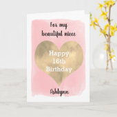  Roze en Goud 16e Verjaardags Nicht Kaart (Gele Bloem)
