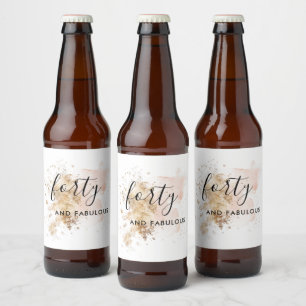 Roze en goud 40e verjaardag bier etiket