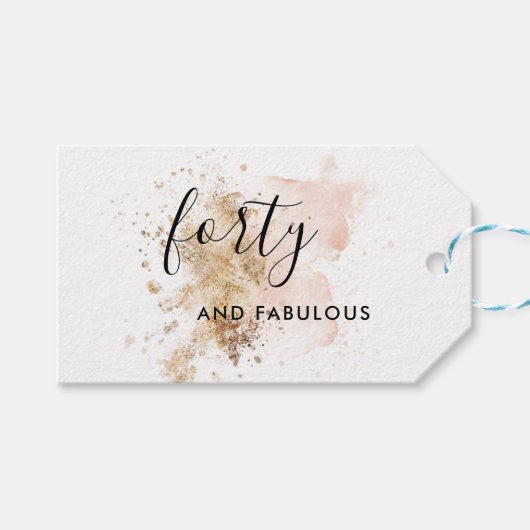 Roze en goud 40e verjaardag cadeaulabel (Voorkant (Horizontaal))