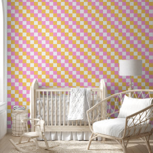 Roze en Goud 4 in Checkerboard Behang