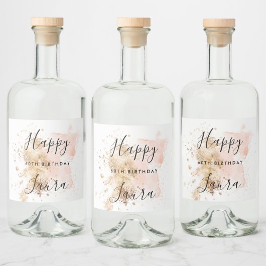 Roze en goud 60e verjaardag likeurfles etiket (Flessen)