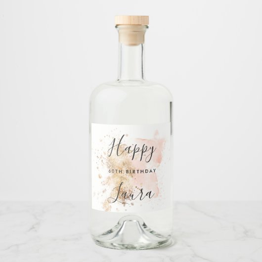 Roze en goud 60e verjaardag likeurfles etiket (Voorkant)
