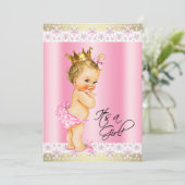 Roze en Goud Baby Meisje Douche Blond Kaart (Staand voorkant)