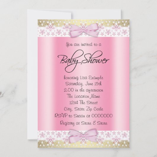 Roze en Goud Baby Meisje Douche Blond Kaart (Achterkant)